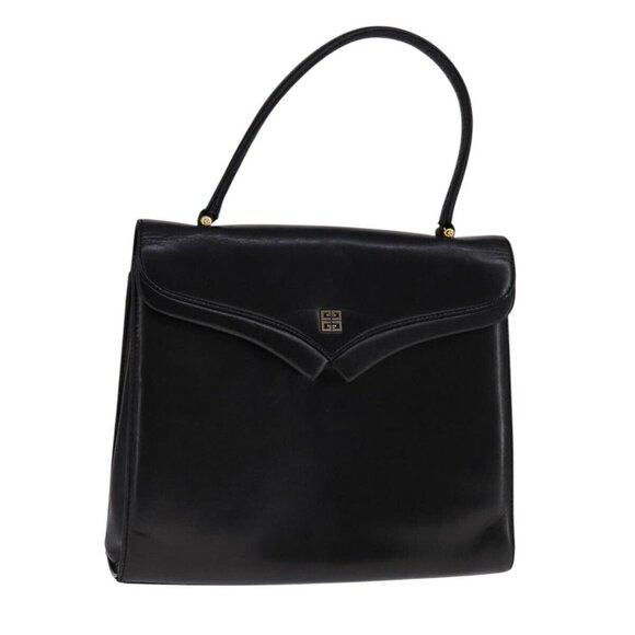 GIVENCHY Hand Bag Leather Black Gold Auth - Picture 1 of 16